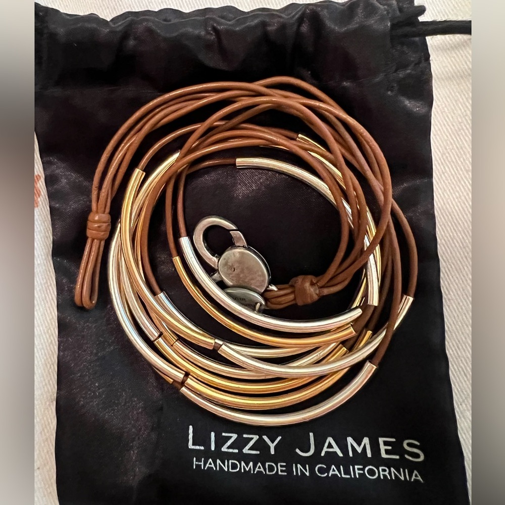 LIZZY JAMES, leather, silver and gold convertible bracelet